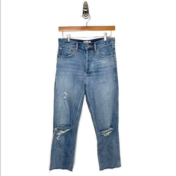 Agolde | Jamie Classic High Rise Distressed Jeans in Resolution 25 Raw Hem - Picture 8 of 11